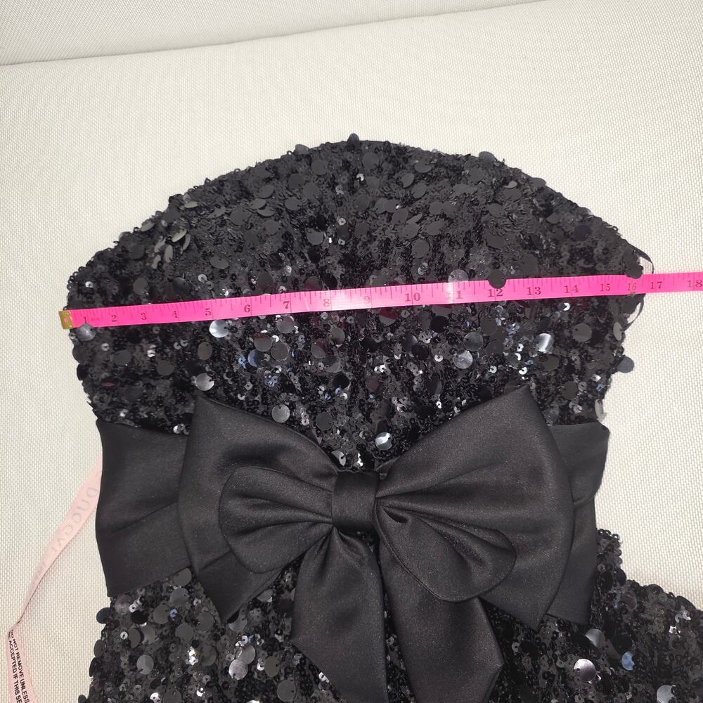 Ieena Mac Duggal Black Strapless Sequin Evening Gown With Bow Sz 6 NWT - Picture 5 of 10